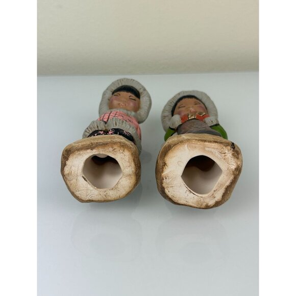 Eskimo Ceramic Hand Painted Girl & Boy Figures, Set of 2 Alaskan Winter Art - Picture 13 of 15